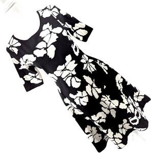 NWT! CATO COLLECTION! BLACK & WHITE ABSTRACT FLORAL KNIT SWEATER DRESS! SZ S